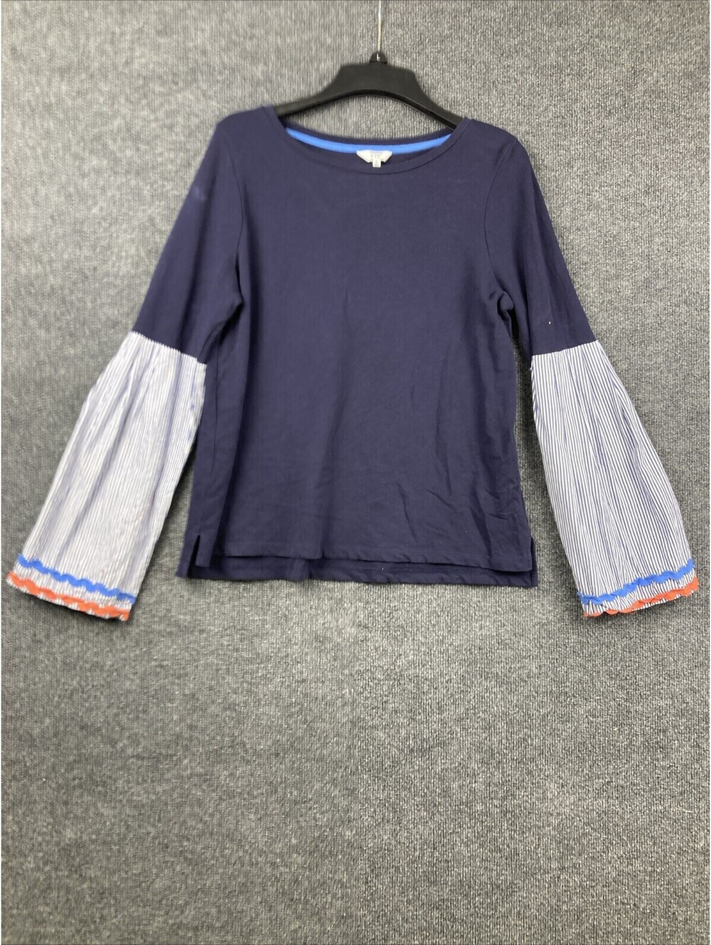 Crown & Ivy Womens Medium Striped Bell Sleeve Navy Blue Round Neck L/S Shirt